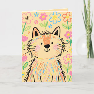 Pastell-Beige-Kritzelkatze-Grußkarte Karte
