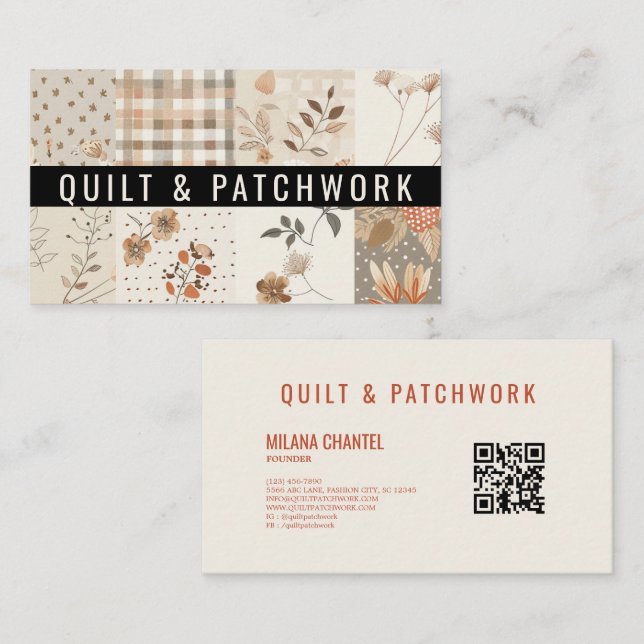 Pastell-Beige-Quilt-Patchwork-Handmade-Kleidung Visitenkarte (Vorne/Hinten)