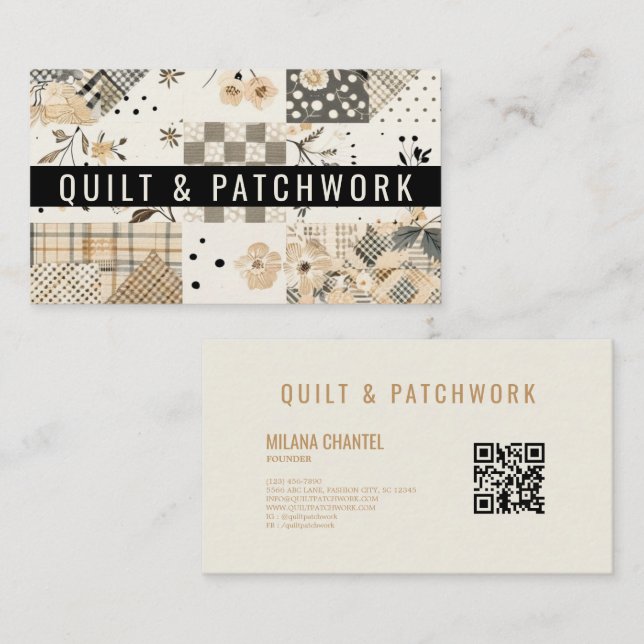 Pastell-Beige-Quilt-Patchwork-Handmade-Kleidung  Visitenkarte (Vorne/Hinten)