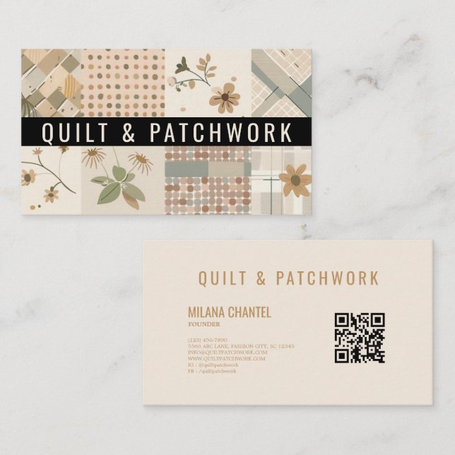 Pastell-Beige-Quilt-Patchwork-Handmade-Kleidung Visitenkarte (Vorne/Hinten)