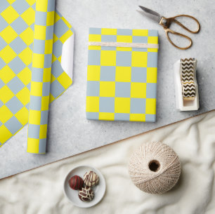 Pastell Blau Gelb Kariert Schachbrett Vintage Geschenkpapier