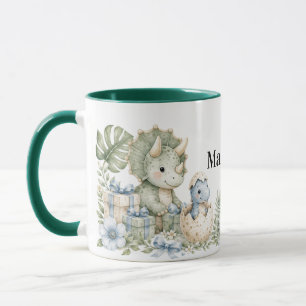 Pastell Blau Grün Aquarell Dinosaurier Geburtstag Tasse