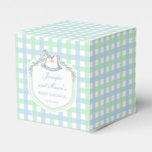 Pastell Blau Grün Schaukelpferd Wappen Baby Shower Geschenkschachtel
