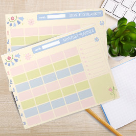 Pastell Blau Rosa Süßer Monatsplaner Notizblock 11