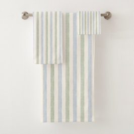 Pastell Blau-Sage-Grün Streifen Boho Farmhaus Badhandtuch Set
