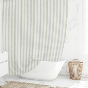 Pastell Blau-Sage-Grün Streifen Boho Farmhaus Duschvorhang