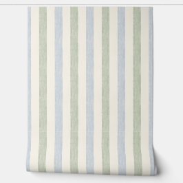 Pastell Blau-Sage-Grün-Streifen Boho-Farmhouse Tapete