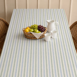 Pastell Blau-Sage-Grün-Streifen Boho Farmhouse Tischdecke