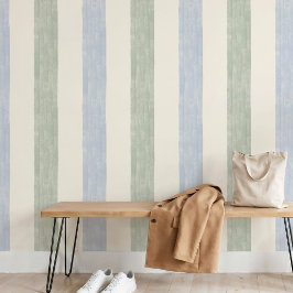 Pastell Blau Salbei Grün Große Streifen Boho Farmh Tapete