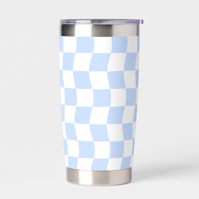 Pastell Blau Weiß Retro Schachbrettmuster Thermobecher (Links)