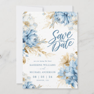 Pastell Blau Weiße Blumen Save The Date Einladunge