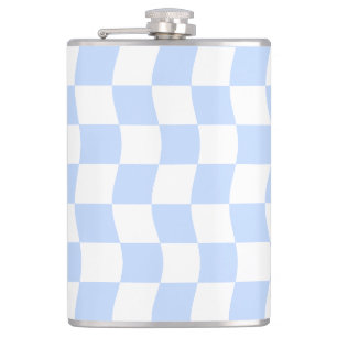 Pastell Blau Weiße Retro-Schachbrettmuster Flachmann