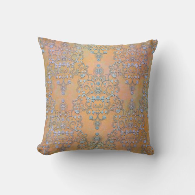 Pastell Blue over Gold Aurora Lace Damask Kissen (Vorderseite)