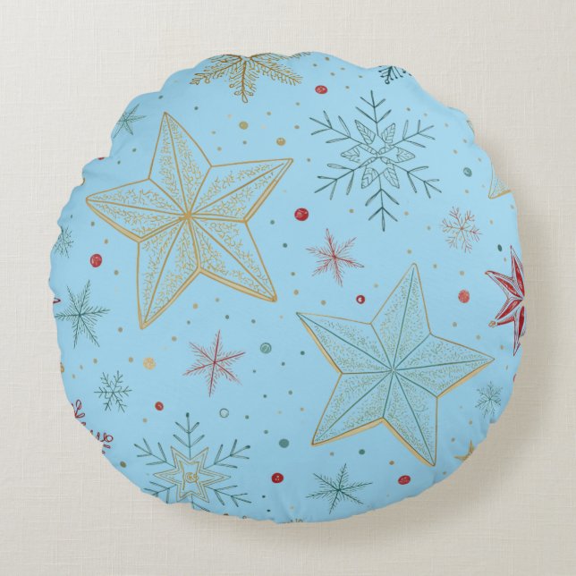 "Pastell Blue Star Pattern Round Pillow Rundes Kissen (Vorderseite)