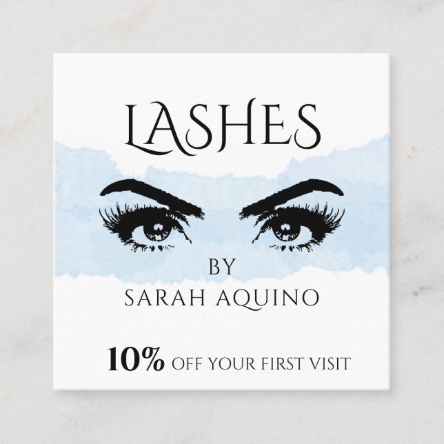 Pastell Blue Watercolor Wash & Glam Eyes Lashes Rabattkarte (Vorderseite)