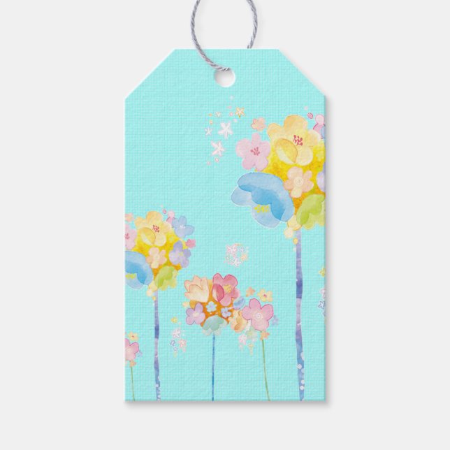 Pastell-Blume auf Aqua Background Geschenkmarke Geschenkanhänger (Vorderseite)