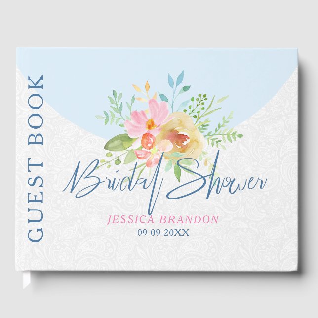 Pastell-Blume-Bouquet und elegante Typografie Gästebuch (Vorderseite)