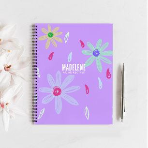 Pastell-Blume   Name Monogram   Lila Rezept Notizbuch