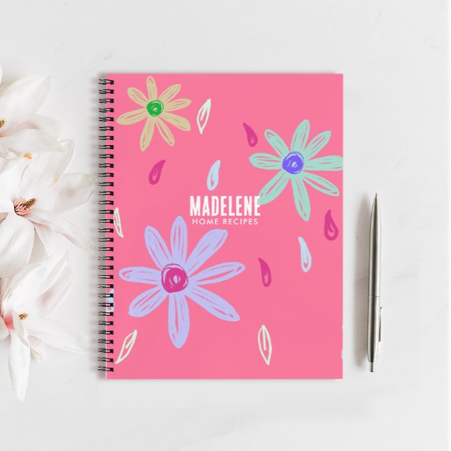 Pastell-Blume | Name Monogram | Rosa Rezept Notizbuch (Von Creator hochgeladen)