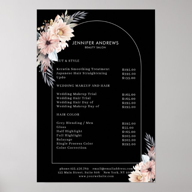 Pastell Blume Salon Preisliste Plakat (Vorne)