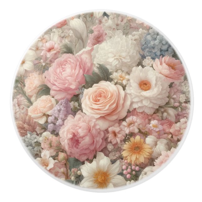 Pastell Blume Shabby Chic Rose Blumenmuster Keramikknauf (Vorderseite)