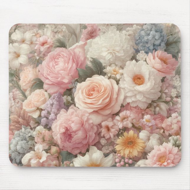 Pastell Blume Shabby Chic Rose Blumenmuster Mousepad (Vorne)