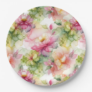 Pastell-Blumen-Alkohol-Tinte-Illustration  Pappteller