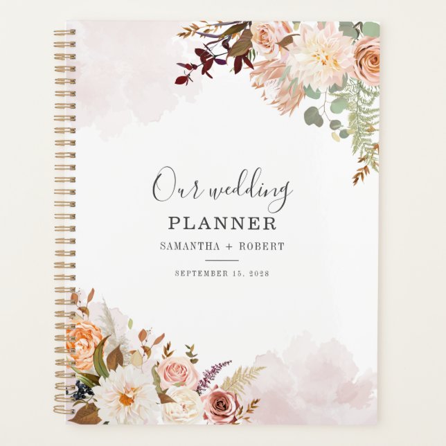 Pastell-Blumen-Aquarell-Blüten-Script-Hochzeit Planer (Vorderseite)
