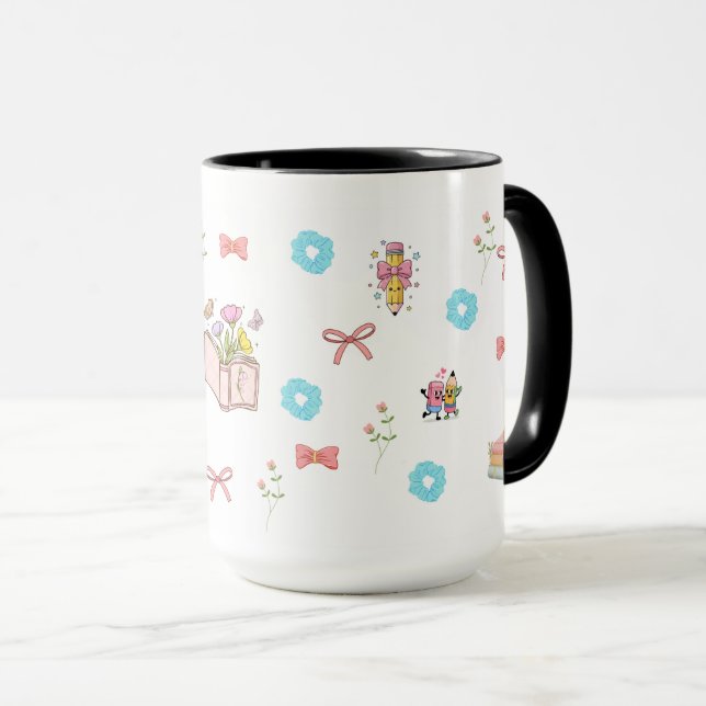 Pastell-Blumen-Buch-Ästhetik  Tasse (VorderseiteRechts)
