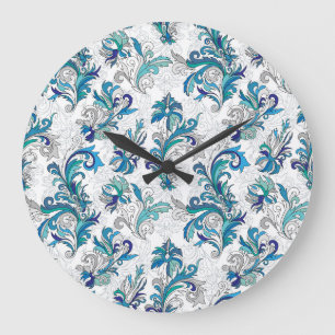 Pastell-Blumen-Doodle-Vintage-Muster. Große Wanduhr