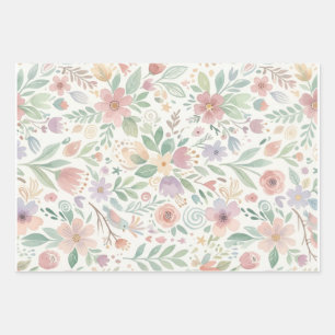 Pastell-Blumen-Fliesenumschlagpapierbögen Geschenkpapier Set