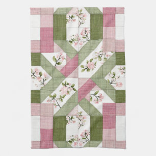 Pastell-Blumen-Geometrisches-Landhaus-Quilt-Muster Geschirrtuch