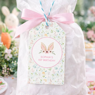 Pastell-Blumen-Hasen-Ohren-Mädchen 1. Geburtstags- Geschenkanhänger