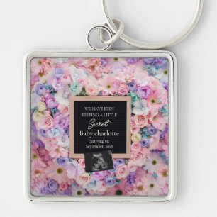 Pastell-Blumen-Herz-Schwangerschafts-Ankündigungsg Schlüsselanhänger