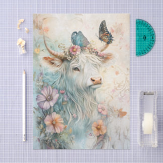 Pastell-Blumen-Hochlandkuh-Decoupage Seidenpapier
