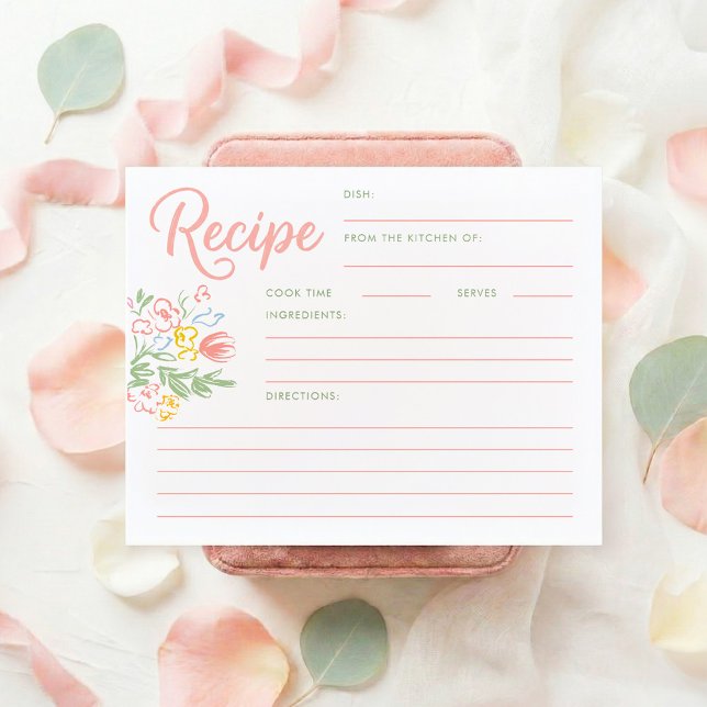 Pastell-Blumen-Hochzeitsdusche-Rezeptkarte (Pastel Flowers Whimsical Fresh Off The Market Recipe Cards)