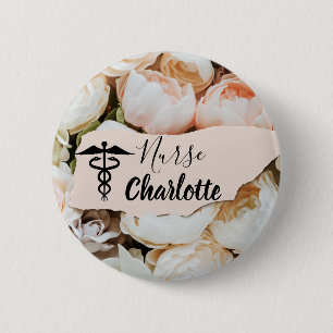 Pastell-Blumen individuell benannte Krankenschwest Button
