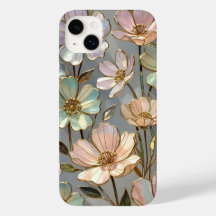 Pastell-Blumen-iPhone-Hülle Gold-Blumen-Design