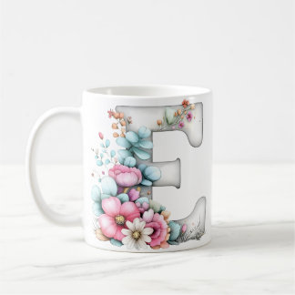 Pastell-Blumen-Letter-E-Botanisches-Monogramm Kaffeetasse