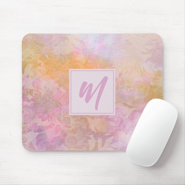 Pastell-Blumen mit chicem Schriftmonogramm Mousepad (Mit Mouse)