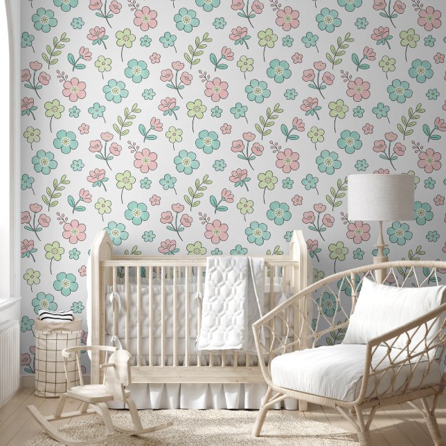 Pastell-Blumen-Nursery-Wallpaper Tapete (Kinder)