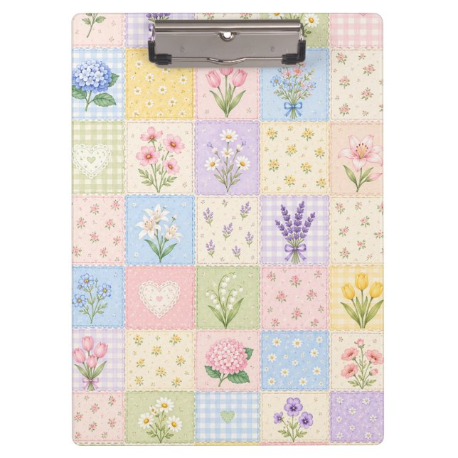 Pastell-Blumen-Patchwork-Muster – Vintage-Cottagec Klemmbrett (Vorderseite)