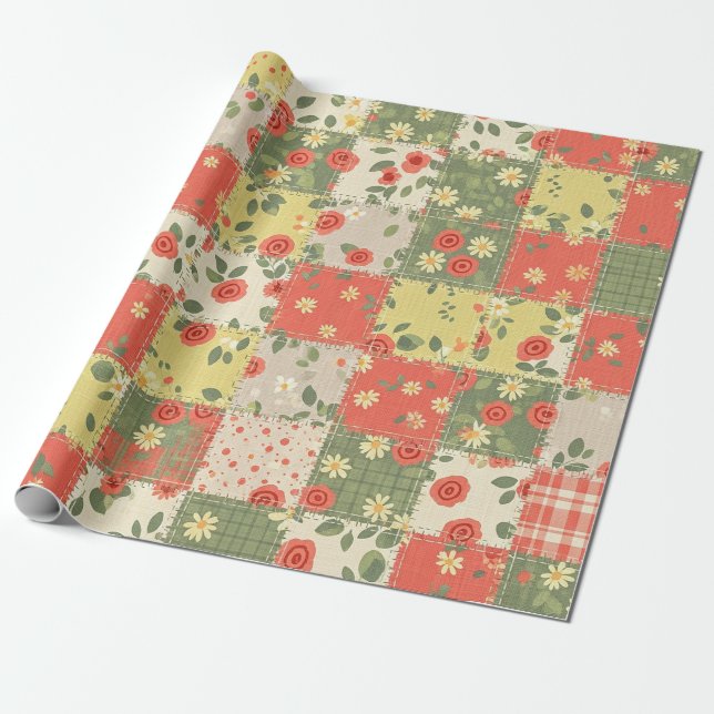 Pastell-Blumen-Patchwork-Picknick-Muster (11) Geschenkpapier (Ungerollt)