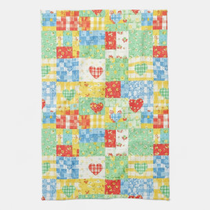 Pastell-Blumen-Patchwork-Picknick-Muster (1) Geschirrtuch