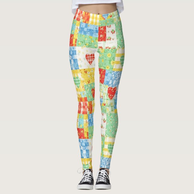 Pastell-Blumen-Patchwork-Picknick-Muster (1) Leggings (Vorderseite)