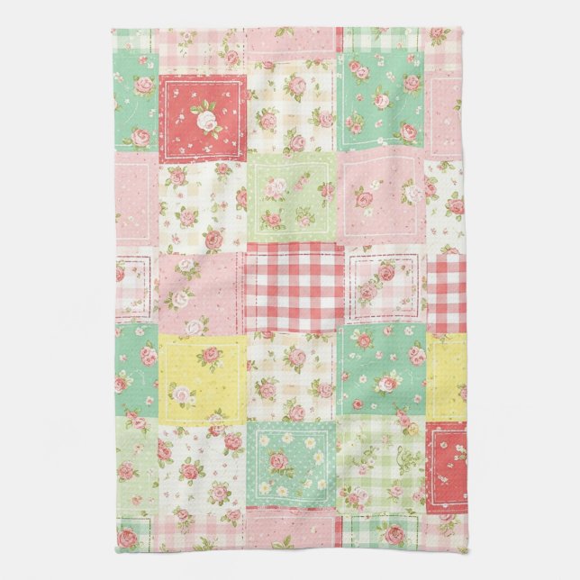 Pastell-Blumen-Patchwork-Picknick-Muster (5) Geschirrtuch (Vertikal)