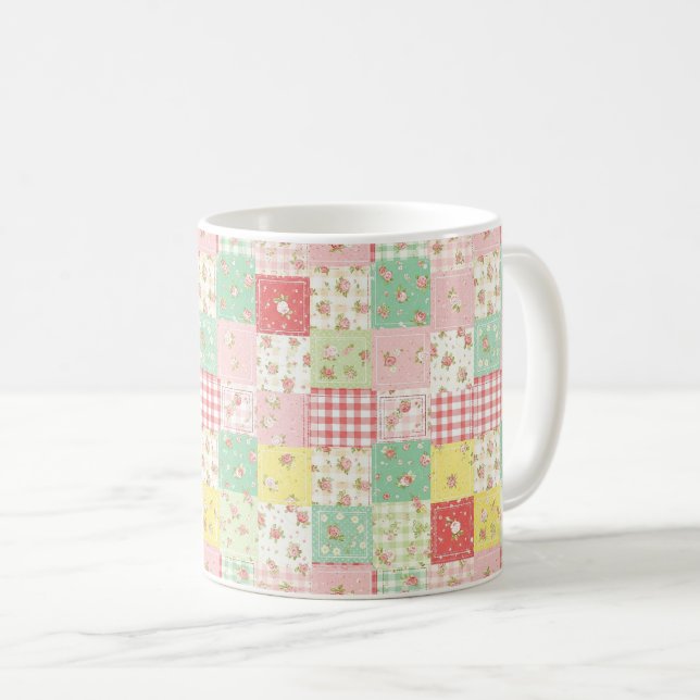 Pastell-Blumen-Patchwork-Picknick-Muster (5) Kaffeetasse (VorderseiteRechts)