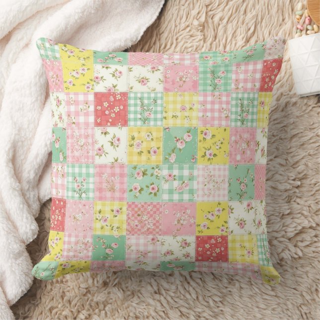 Pastell-Blumen-Patchwork-Picknick-Muster (6) Kissen (Decke)