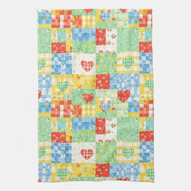 Pastell-Blumen-Patchwork-Picknick-Muster Geschirrtuch (Vertikal)