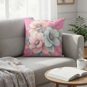 Pastell-Blumen - Rosa Wasserfarben-Blüten Kissen